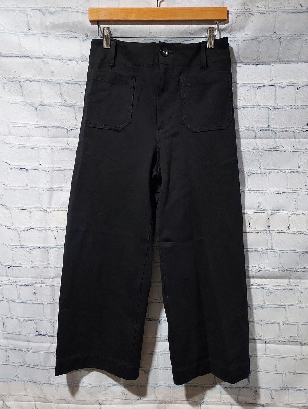 Anthropology The Colette Cropped Wide Leg Trousers Maeve Black Size 29 New Flaw